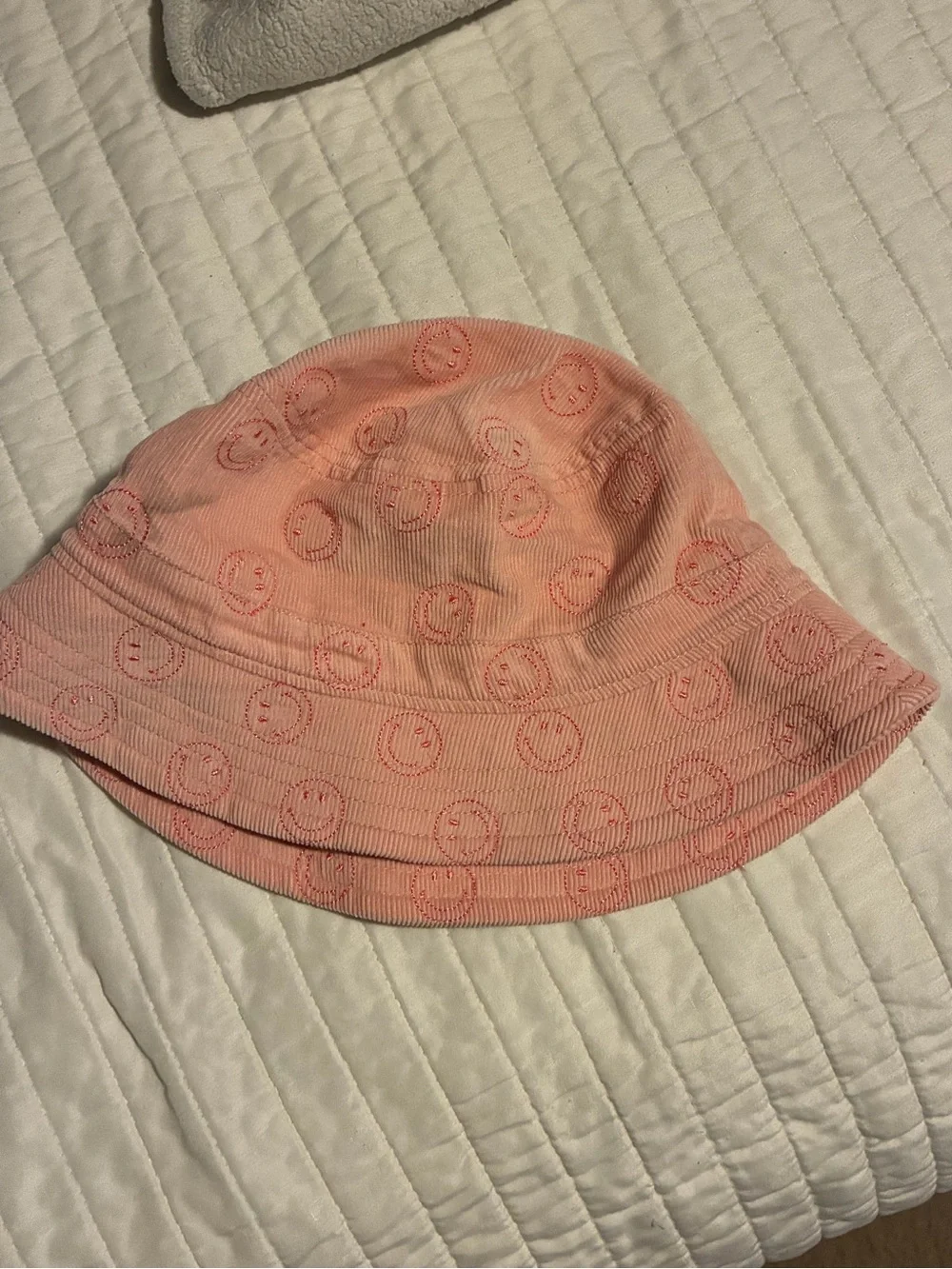 Pink Smiley Corduroy Bucket Hat
